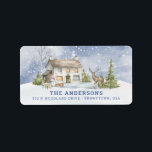 Snowy Woodland Winter Home  Label<br><div class="desc">These Christmas return address labels features a cozy winter home surrounded by deer (and a snowman) in the winter snow. 
You can personalize with you name and address.</div>