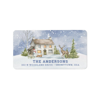 Snowy Woodland Winter Home Label