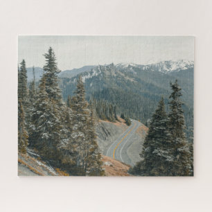 Snowy Woods Along Highway Jigsaw Puzzle