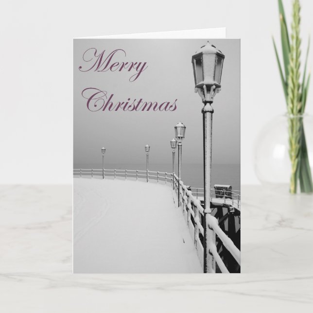 Snowy Worthing Pier Christmas Card (Front)