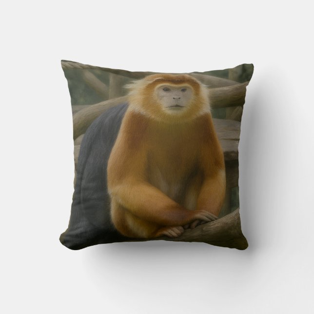 Snub-Nosed Monkey in Woodland Refuge Cushion (Front)