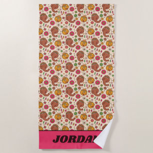 Snuffleupagus and Big Bird Groovy Flower Pattern Beach Towel