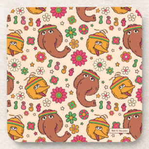 Snuffleupagus and Big Bird Groovy Flower Pattern Coaster