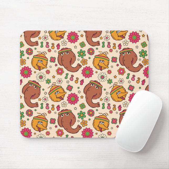 Snuffleupagus and Big Bird Groovy Flower Pattern Mouse Mat (With Mouse)
