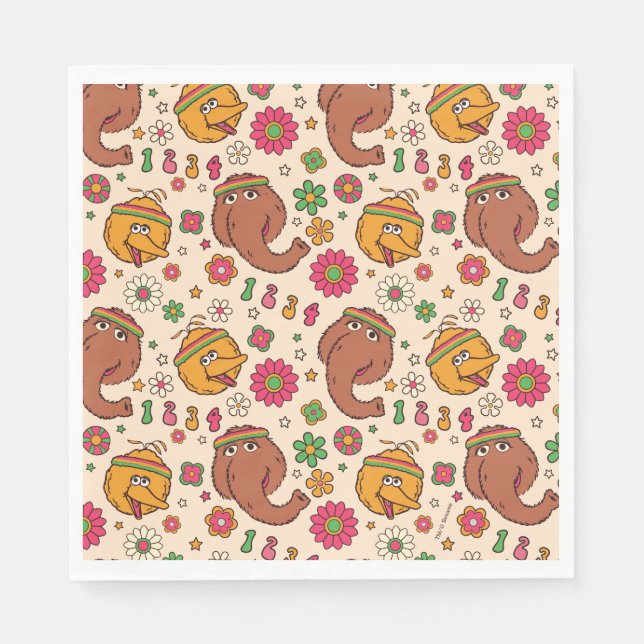 Snuffleupagus and Big Bird Groovy Flower Pattern Napkin (Front)