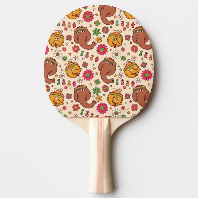 Snuffleupagus and Big Bird Groovy Flower Pattern Ping Pong Paddle (Front)