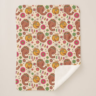 Snuffleupagus and Big Bird Groovy Flower Pattern Sherpa Blanket