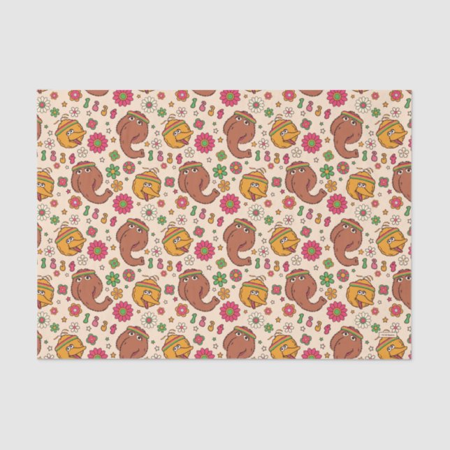 Snuffleupagus and Big Bird Groovy Flower Pattern Tissue Paper (Front)