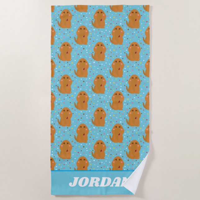 Snuffleupagus Blue Stars & Dots Pattern Beach Towel (Front)