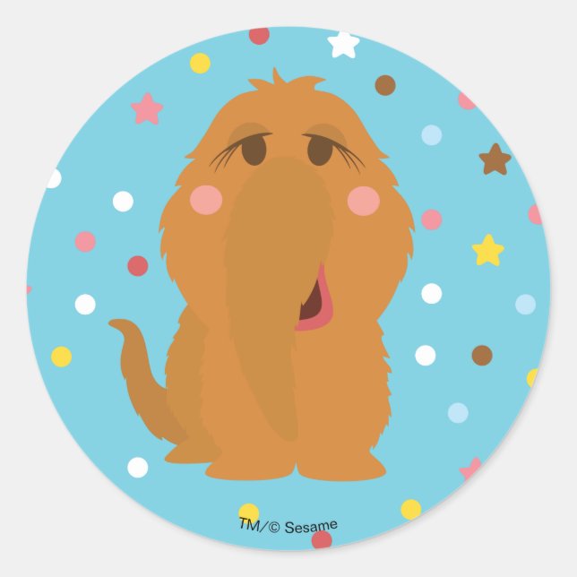 Snuffleupagus Blue Stars & Dots Pattern Classic Round Sticker (Front)