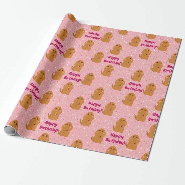 Snuffleupagus Pink Polka Dot Pattern Wrapping Paper (Unrolled)