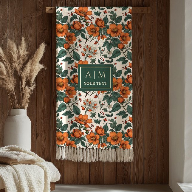 Snug Autumn Flowers Terracotta Rustic Green Tones  Fleece Blanket (Snug Autumn Flowers Terracotta Rustic Green Tones Blanket)