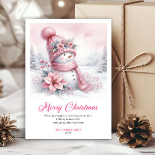Snug pink snowman kids card digital download edit