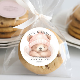 Snuggle Bear Baby Shower It's a Girl Classic Round Sticker