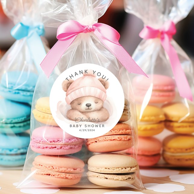 Snuggle Bear Baby Shower Thank You Classic Round Sticker (Creator Uploaded)