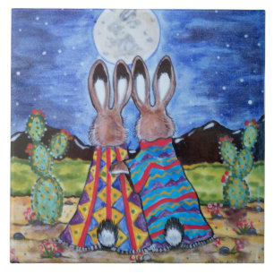 "Snuggle Bunnies" 6" tile/trivet; romantic rabbits Tile