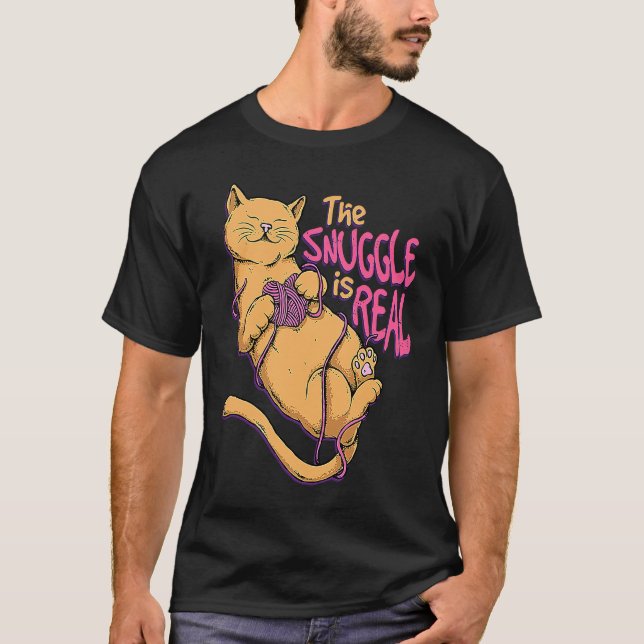 Snuggle Is Real Knitting Crochet Cat  Knitter Croc T-Shirt (Front)