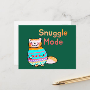 Snuggle Mode Cosy Ginger Cat Postcard  
