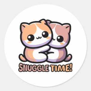 Snuggle Time! Cute Cuddling Cats Cartoon Classic Round Sticker