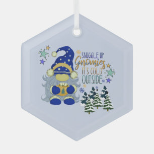 Snuggle Up Gnomies Winter Holiday Glass Tree Decoration
