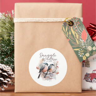 Snuggle Weather Is Here, Birds on Branch Christmas Classic Round Sticker
