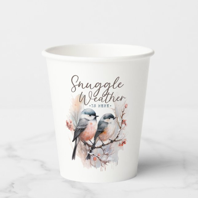 Snuggle Weather Is Here, Birds on Branch Christmas Paper Cups (Front)