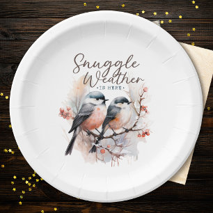 Snuggle Weather Is Here, Birds on Branch Christmas Paper Plate