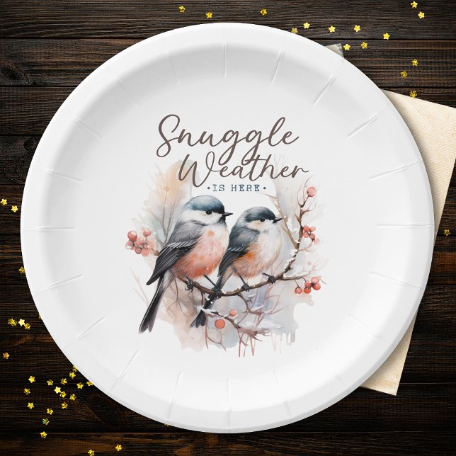 Snuggle Weather Is Here, Birds on Branch Christmas Paper Plate (Creator Uploaded)