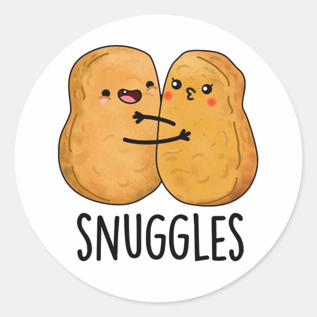 Snuggles Funny Nugget Couple Pun  Classic Round Sticker (Front)