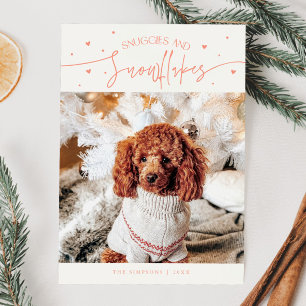 Snuggles & Snowflakes Dog Photo Peach Christmas  Holiday Card
