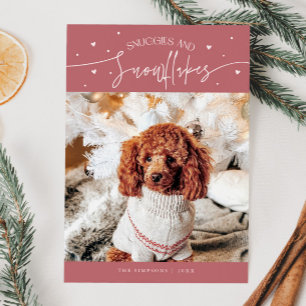 Snuggles & Snowflakes Dog Photo Pink Christmas  Holiday Card