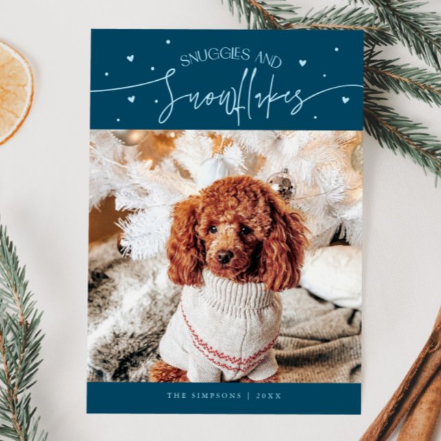 Snuggles & Snowflakes Dog Photo Teal Christmas  Holiday Card (Creator Uploaded)