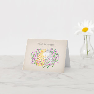 Snuggling Cats in Floral Garden Cute I Love You Card