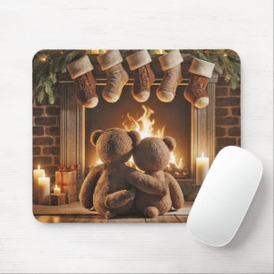 Snuggling Christmas Teddy Bears  Mouse Mat