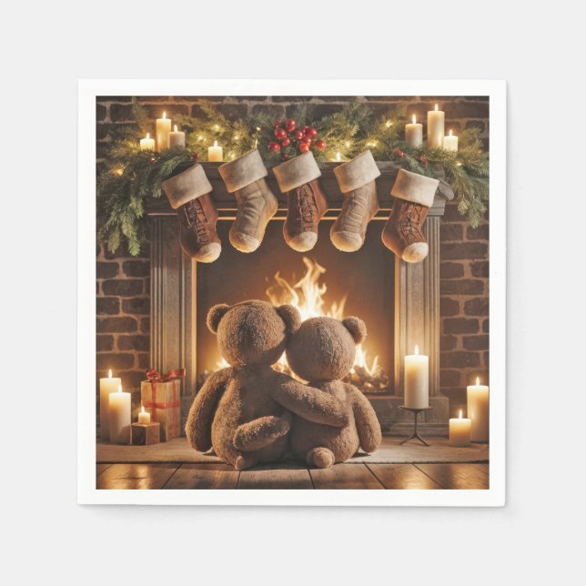 Snuggling Christmas Teddy Bears  Napkin (Front)