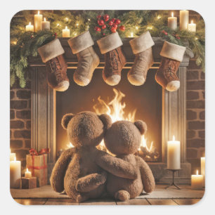 Snuggling Christmas Teddy Bears  Square Sticker