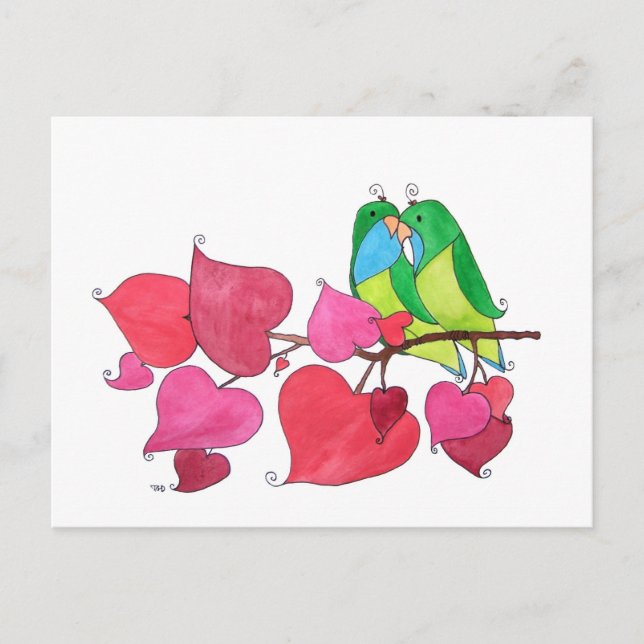 Snuggling Love Birds Illustration Postcard (Front)