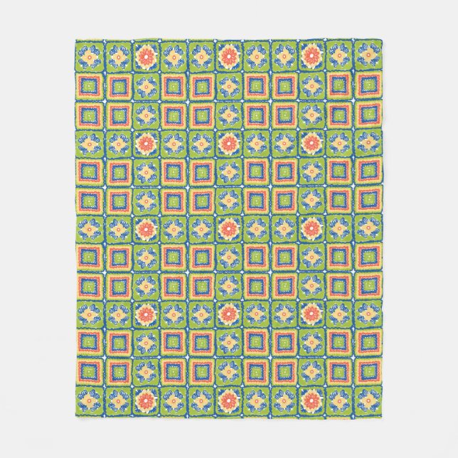 Snuggly Modern Retro Green Granny Square  Fleece Blanket (Front)