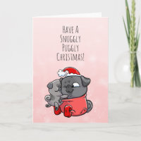 Snuggly Puggly black pug Christmas card