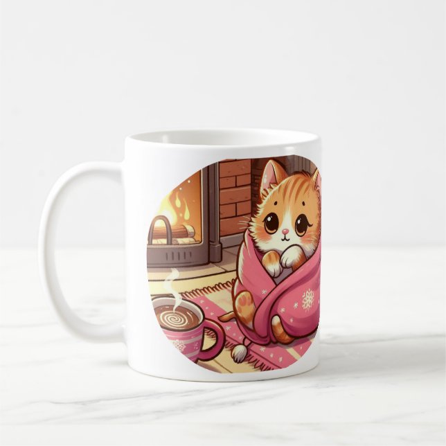 Snuggly Tabby Cat By The Fireplace Poem Mug (Left)