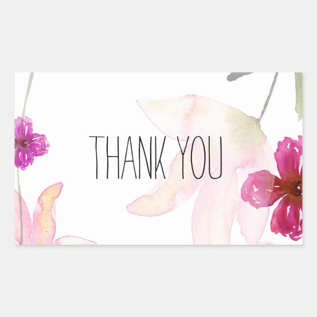 So Beautiful Watercolor Floral Thank you Rectangular Sticker (Front)