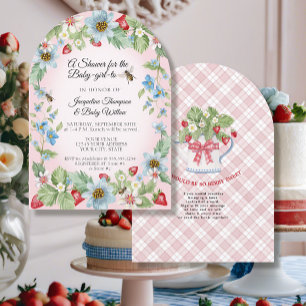 So Berry Sweet Pink Gingham Girl to Bee Shower Invitation