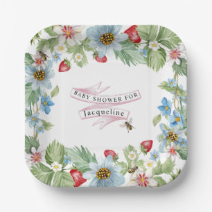 So Berry Sweet Strawberry Baby Girl to Bee Shower Paper Plate