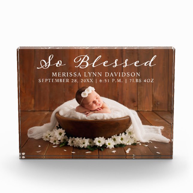 So Blessed Birth Announcement Photo Block (Front)