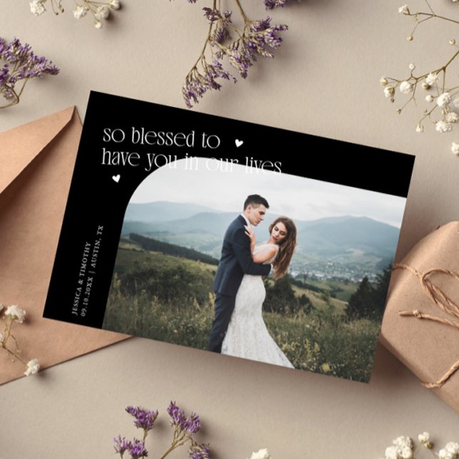 So Blessed Black Wedding Photo Thank You Card (Creator Uploaded)