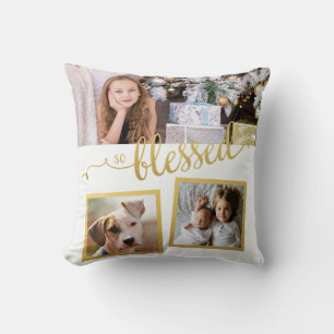 So Blessed Christmas Gold 3-photos Cushion