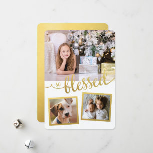 So Blessed Christmas Gold 3-photos Holiday Card