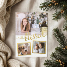 So Blessed Christmas Gold 3-photos Holiday Card