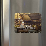 So Blessed | Glitz Faux Glitter Photo Overlay Magnet<br><div class="desc">Custom printed holiday photo magnets with a simple template for customisation. This chic modern design has a faux glitter confetti border and stylish calligraphy text. The wording says "So Blessed". Personalise it with your photos and add your family name and the year. Use the design tools to edit the text,...</div>
