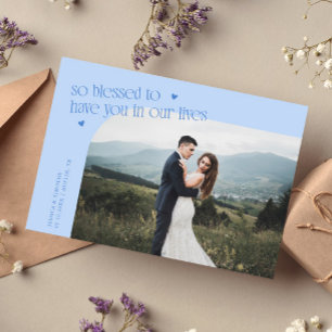 So Blessed Icy Blue Wedding Photo Thank You Card